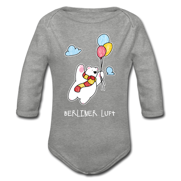 Der Bär fliegt - Bio-Langarmbody - Grau meliert