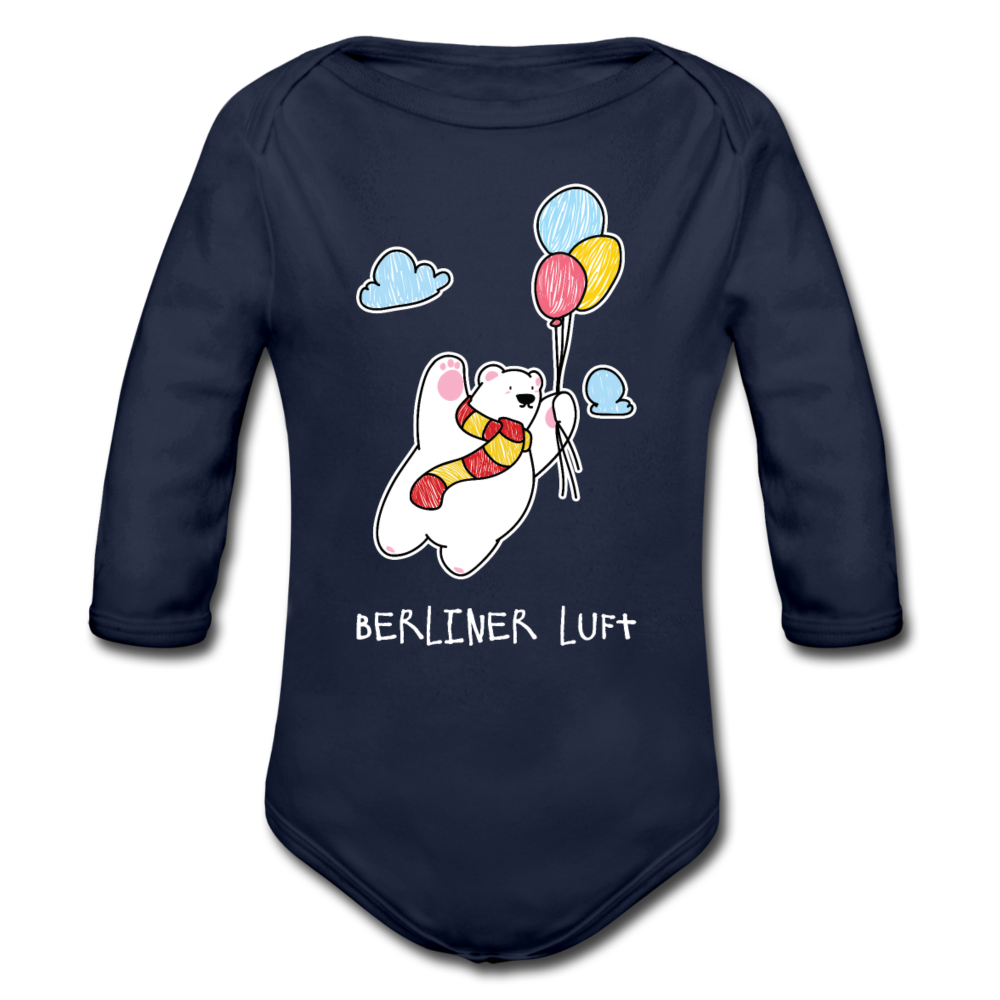Der Bär fliegt - Bio-Langarmbody - Dunkelnavy