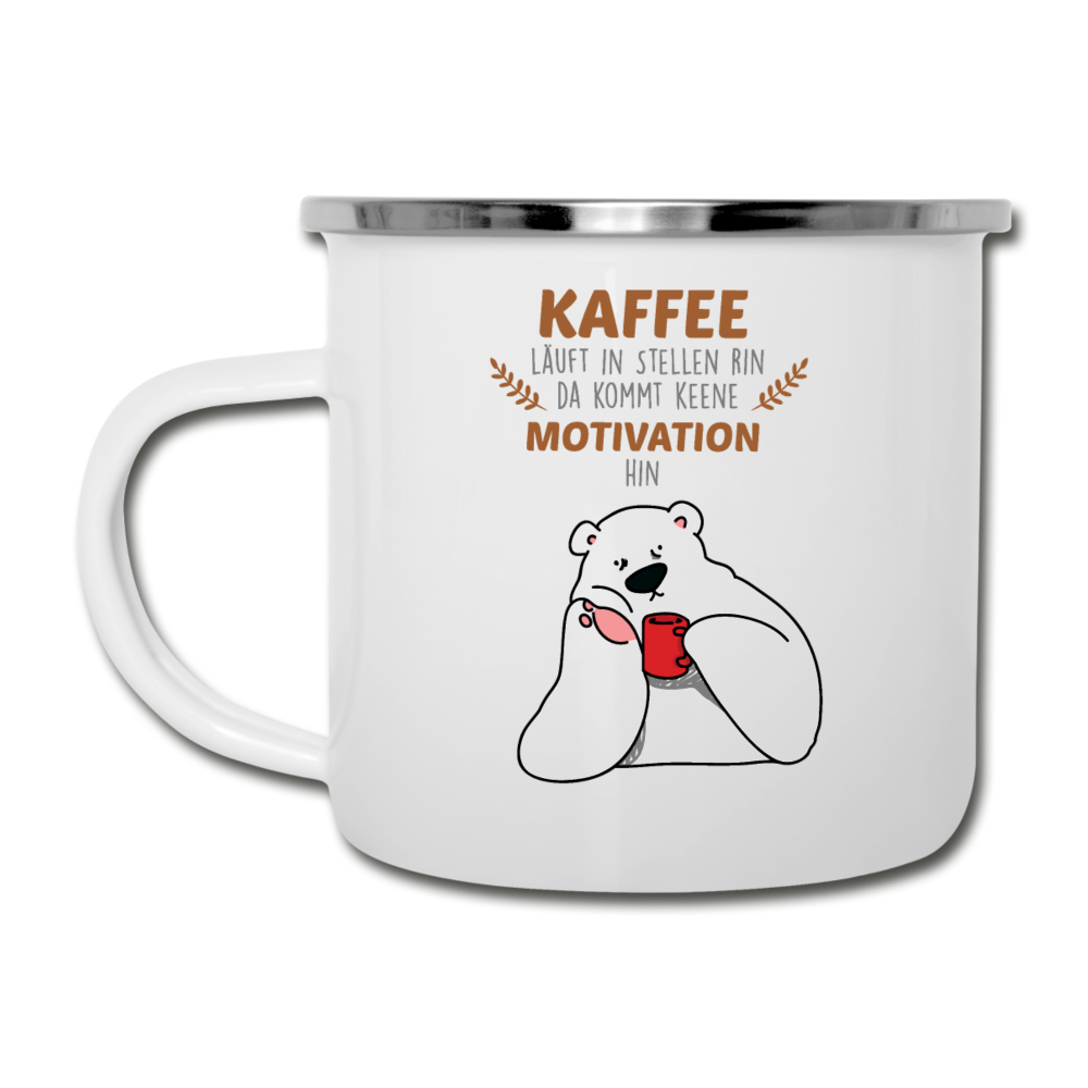 Kaffee motiviert - Emaille Tasse - Weiß