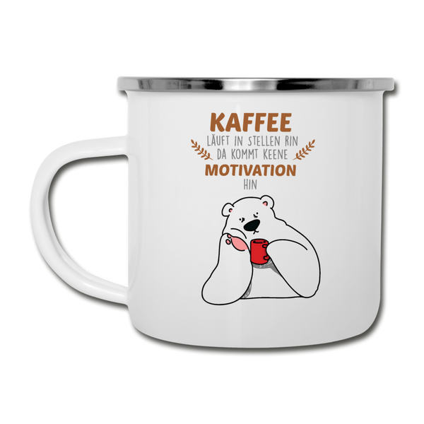 Kaffee motiviert - Emaille Tasse - Weiß