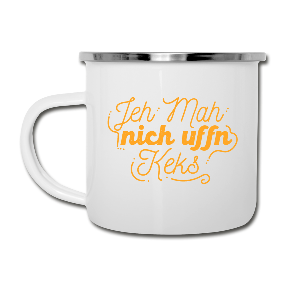 Jeh mah nich uffn Keks gelb - Emaille Tasse - Weiß