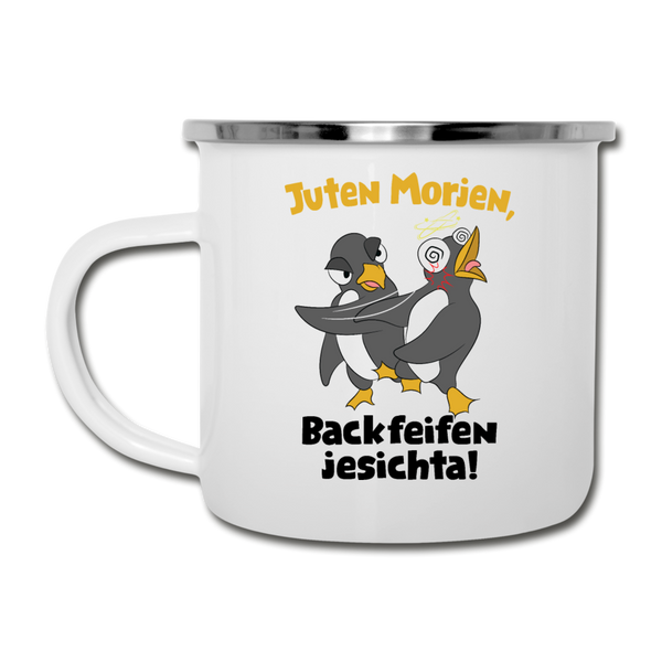 Juten Morjen, Backfeifenjesichta! - Emaille Tasse