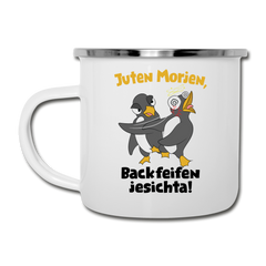 Juten Morjen, Backfeifenjesichta! - Emaille Tasse