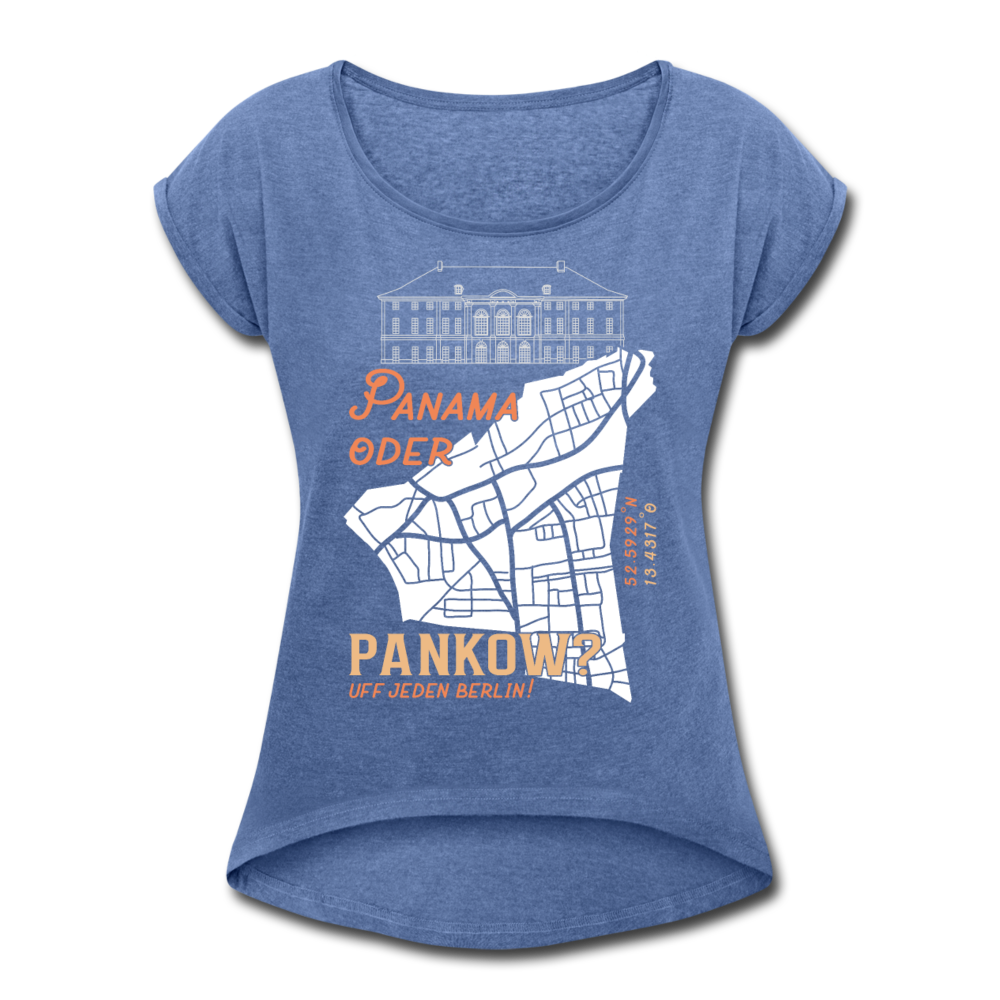 Panama oder Pankow - Frauen T-Shirt mit gerollten Ärmeln - Denim meliert
