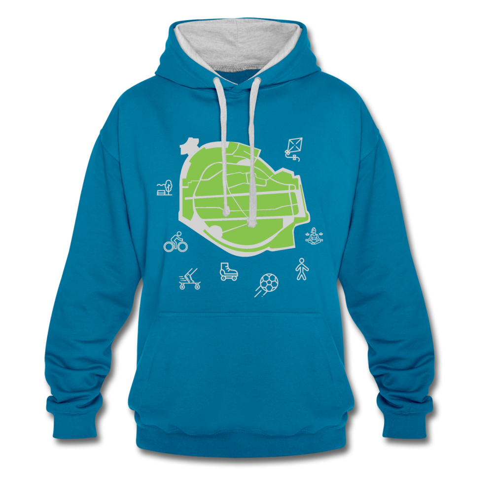 Tempelhof Feld - Kontrast Hoodie - Pfauenblau/Grau meliert