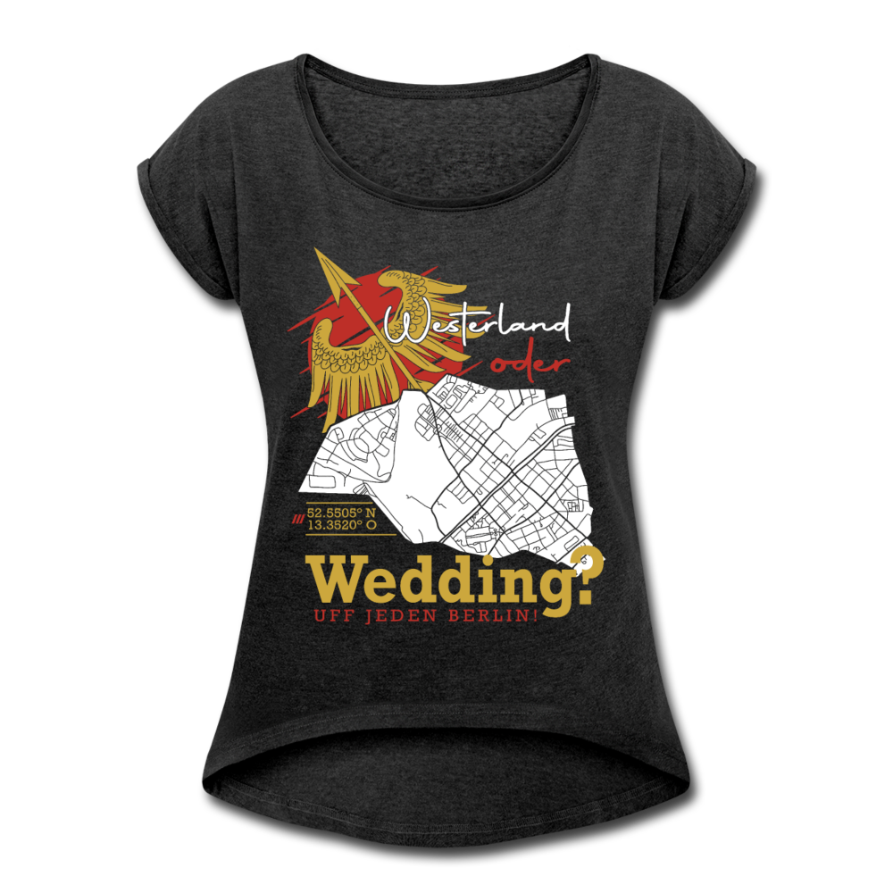 Westerland oder Wedding - Frauen T-Shirt mit gerollten Ärmeln - Schwarz meliert