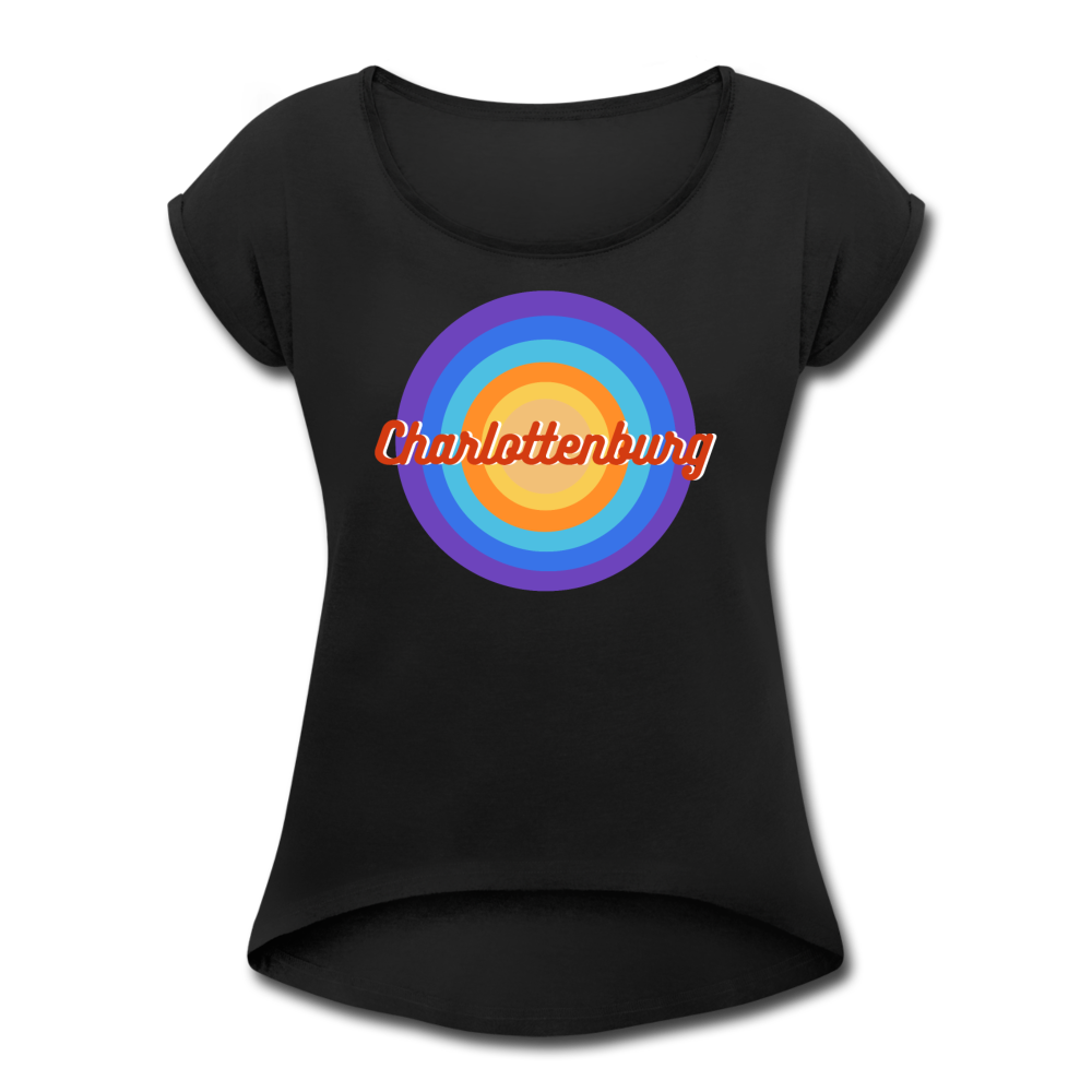 Charlottenburg Retro - Frauen T-Shirt mit gerollten Ärmeln - Schwarz