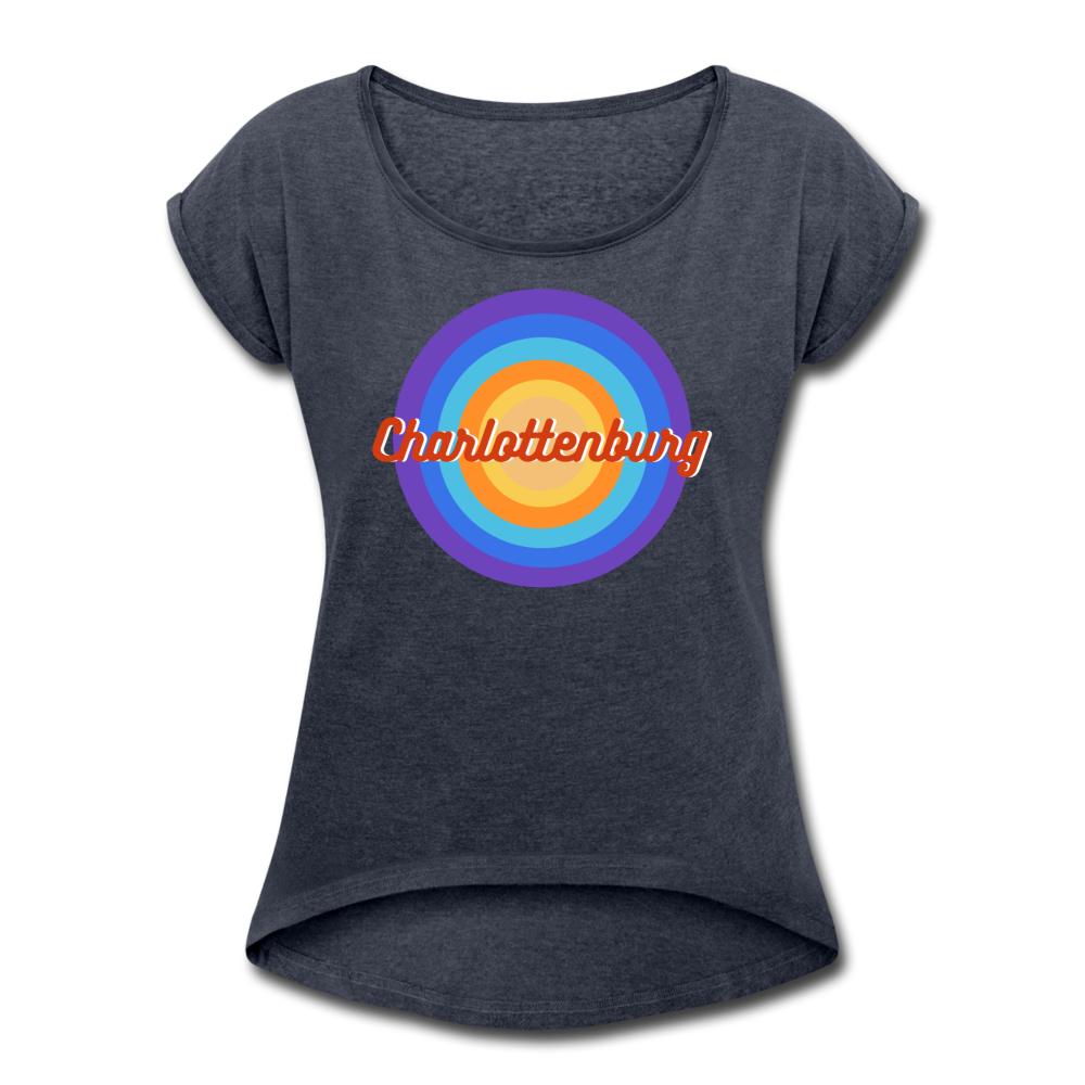 Charlottenburg Retro - Frauen T-Shirt mit gerollten Ärmeln - Navy meliert