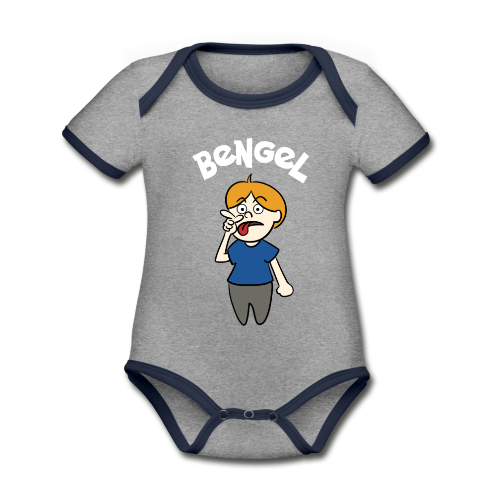 Bengel - Baby Bio-Kurzarm-Kontrastbody - Grau meliert/Navy