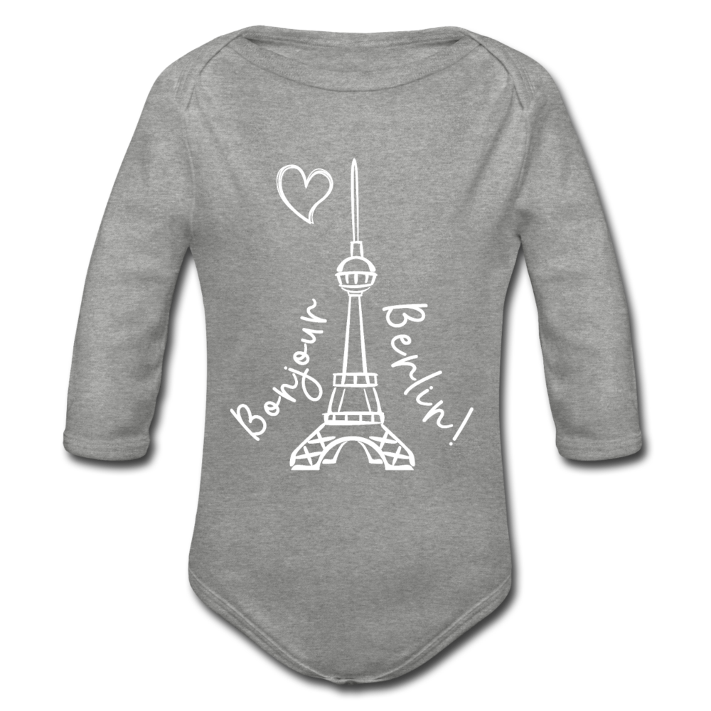 Eiffelturm in Berlin Bonjour - Bio-Langarmbody - Grau meliert