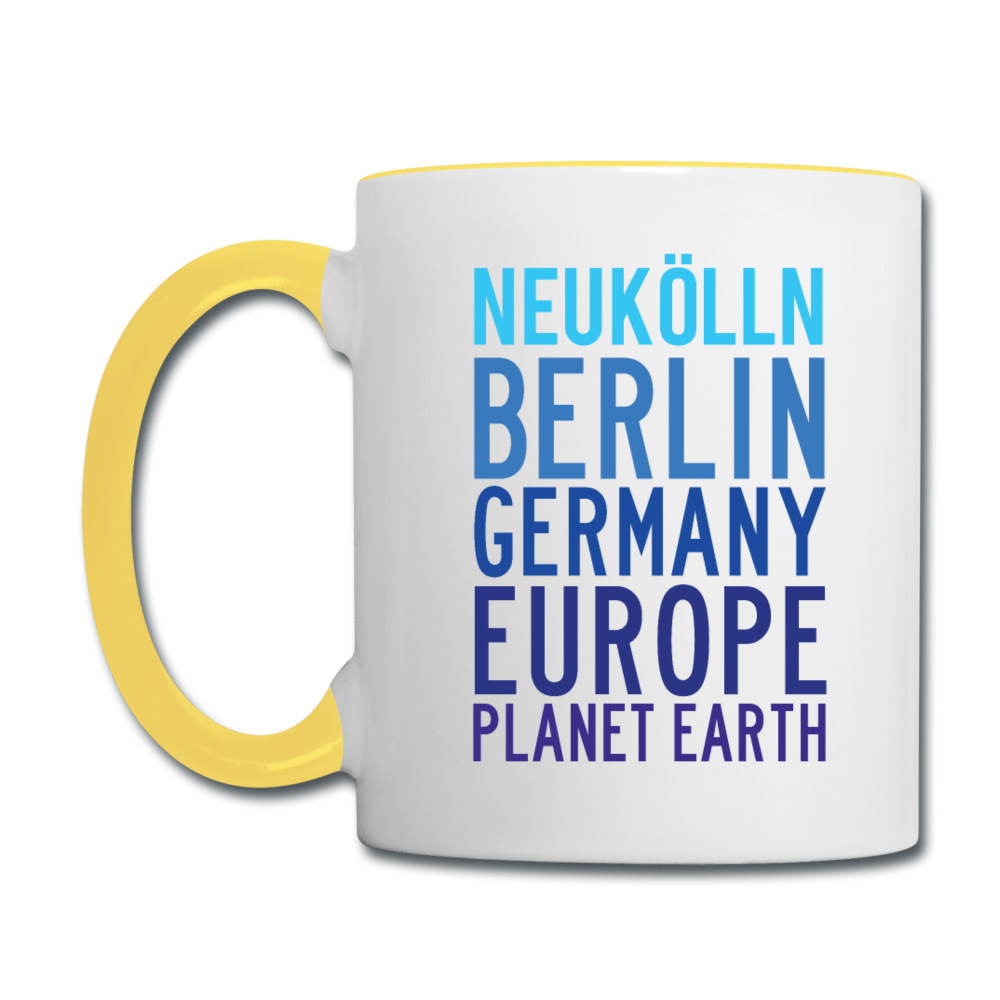 Neukölln Planet Earth - Tasse zweifarbig - Weiß/Gelb
