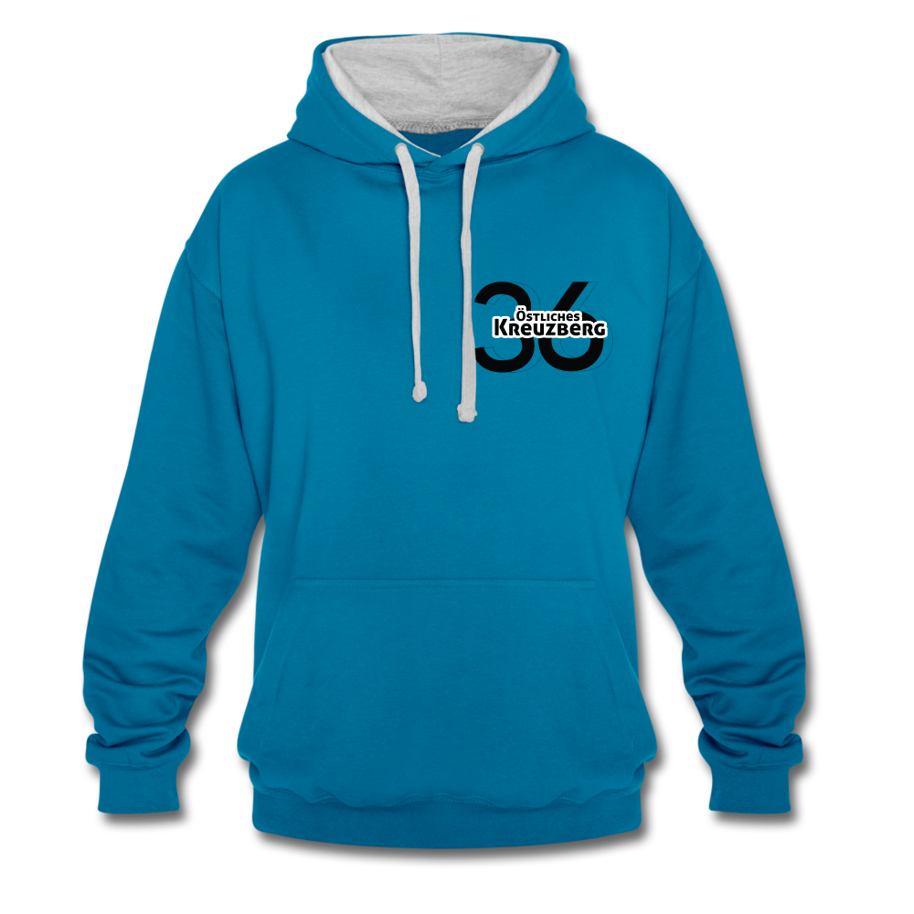 Östliches kreuzberg - Kontrast Hoodie - Pfauenblau/Grau meliert