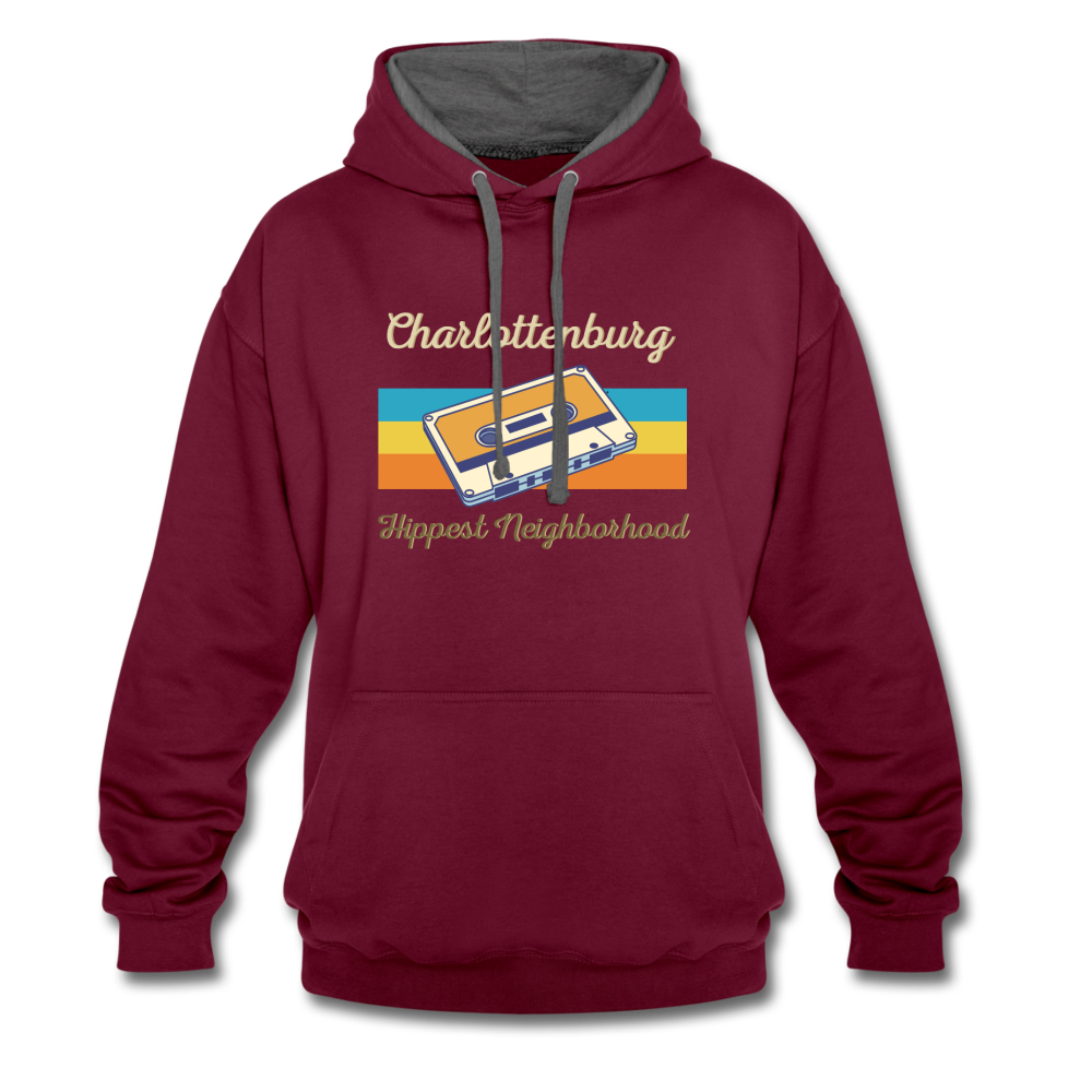 Charlottenburg Hippest Neighborhood - Kontrast Hoodie - Weinrot/Anthrazit