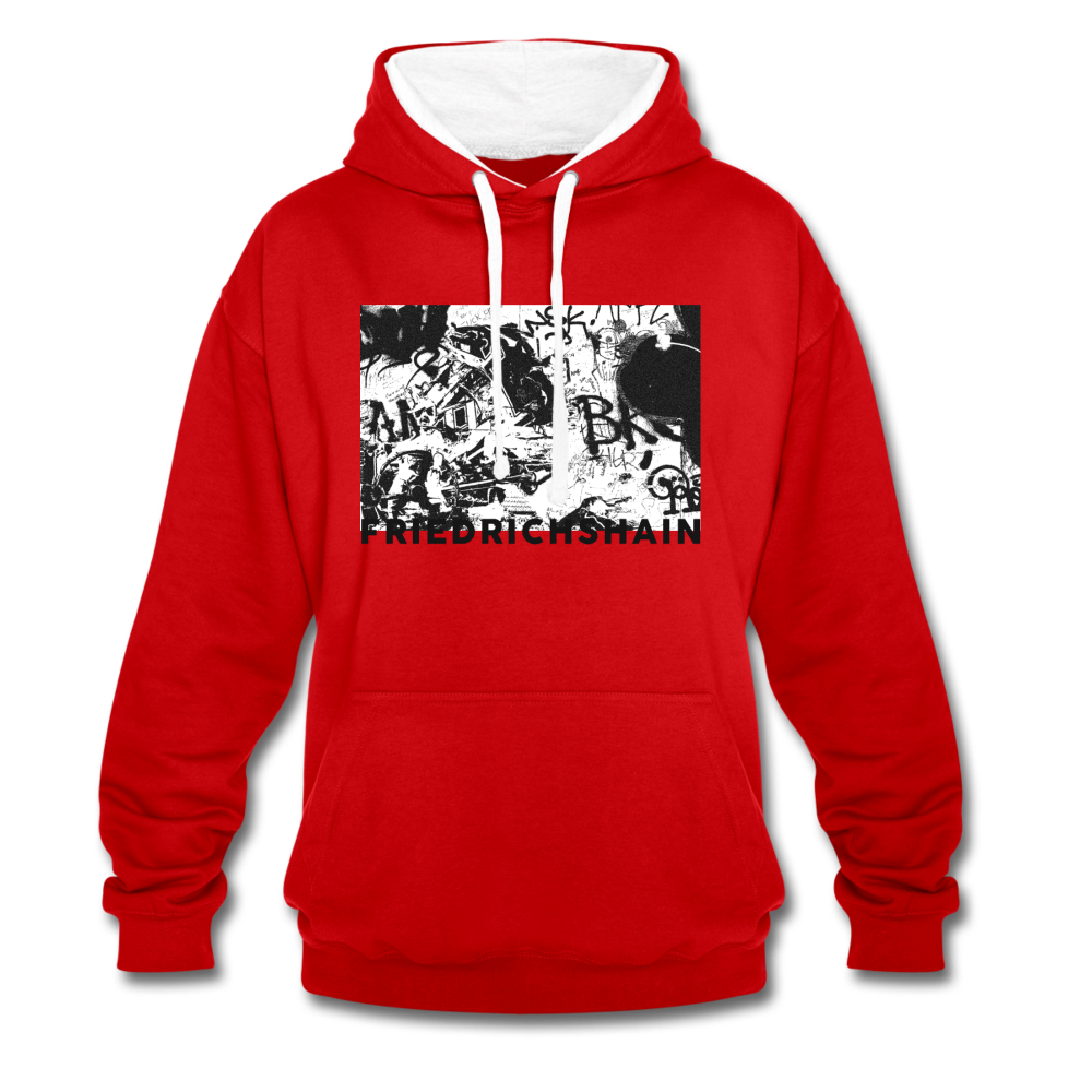 Friedrichshain Graffiti - Kontrast Hoodie - Rot/Weiß