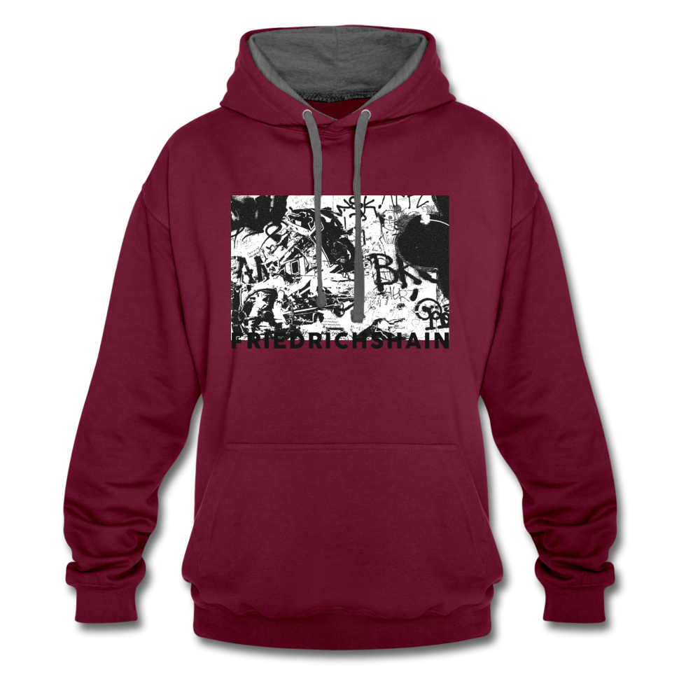 Friedrichshain Graffiti - Kontrast Hoodie - Weinrot/Anthrazit
