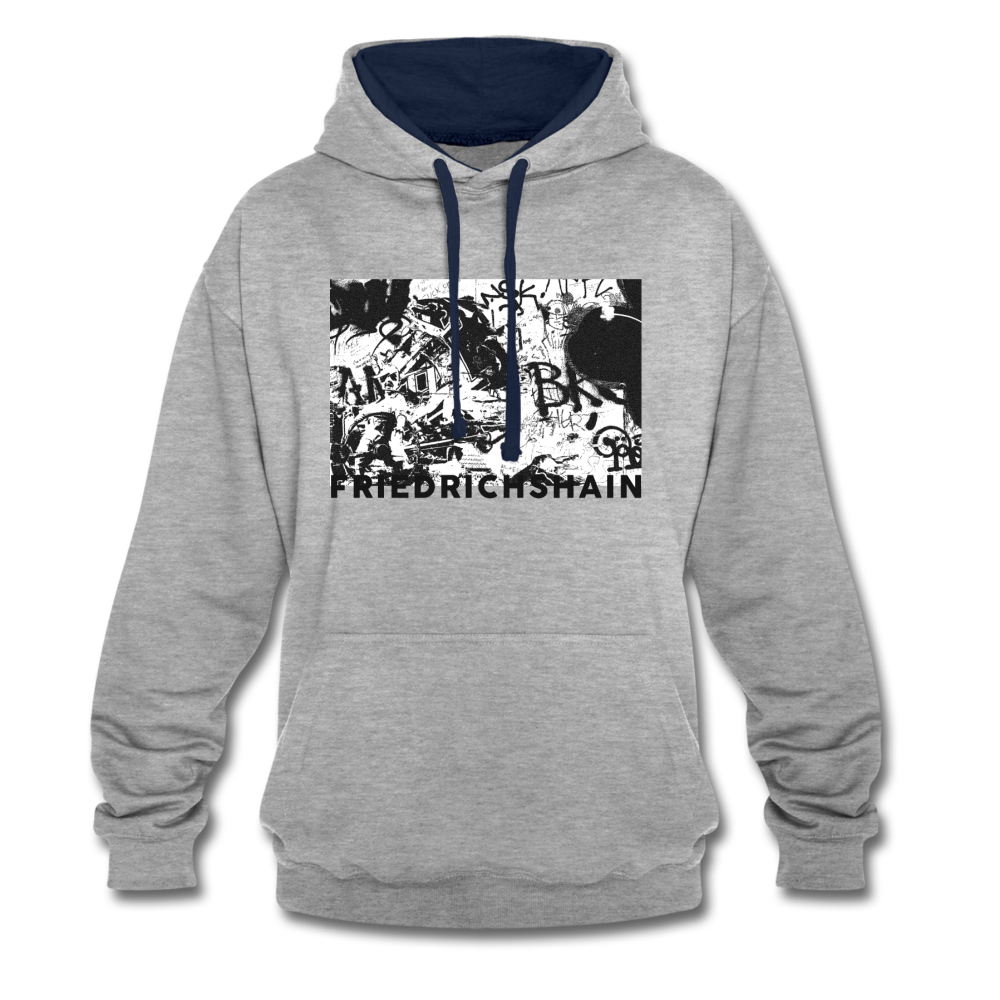 Friedrichshain Graffiti - Kontrast Hoodie - Grau meliert/Navy