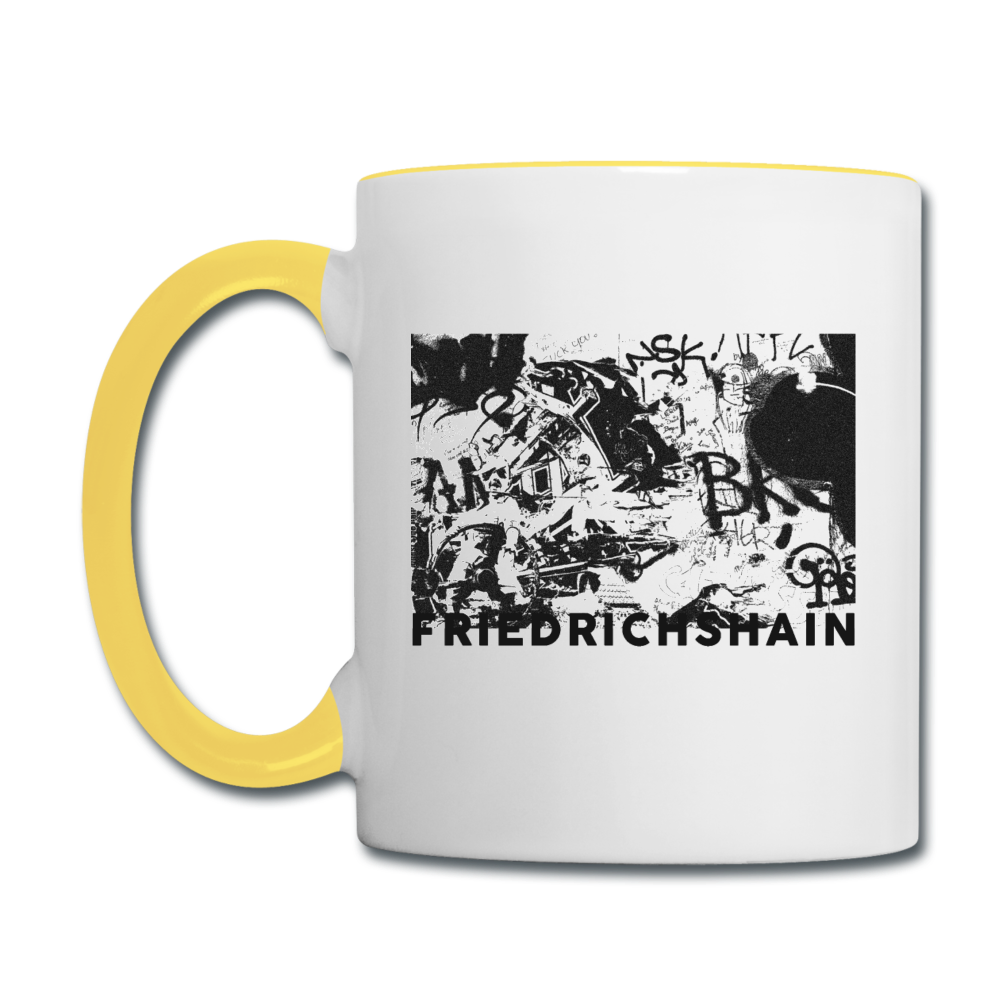 Friedrichshain Graffiti - Tasse zweifarbig - Weiß/Gelb