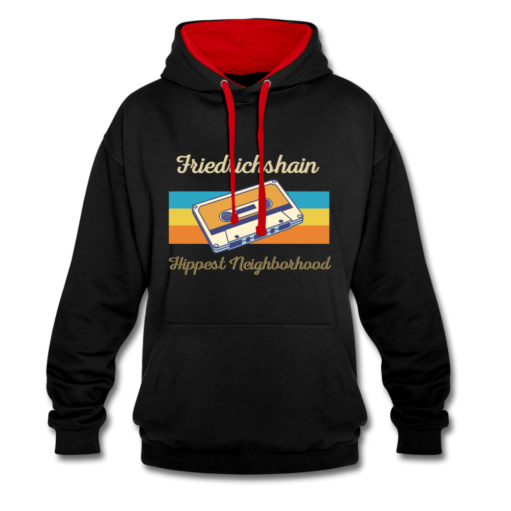 Friedrichshain Hippest Neighborhood - Kontrast Hoodie - Schwarz/Rot