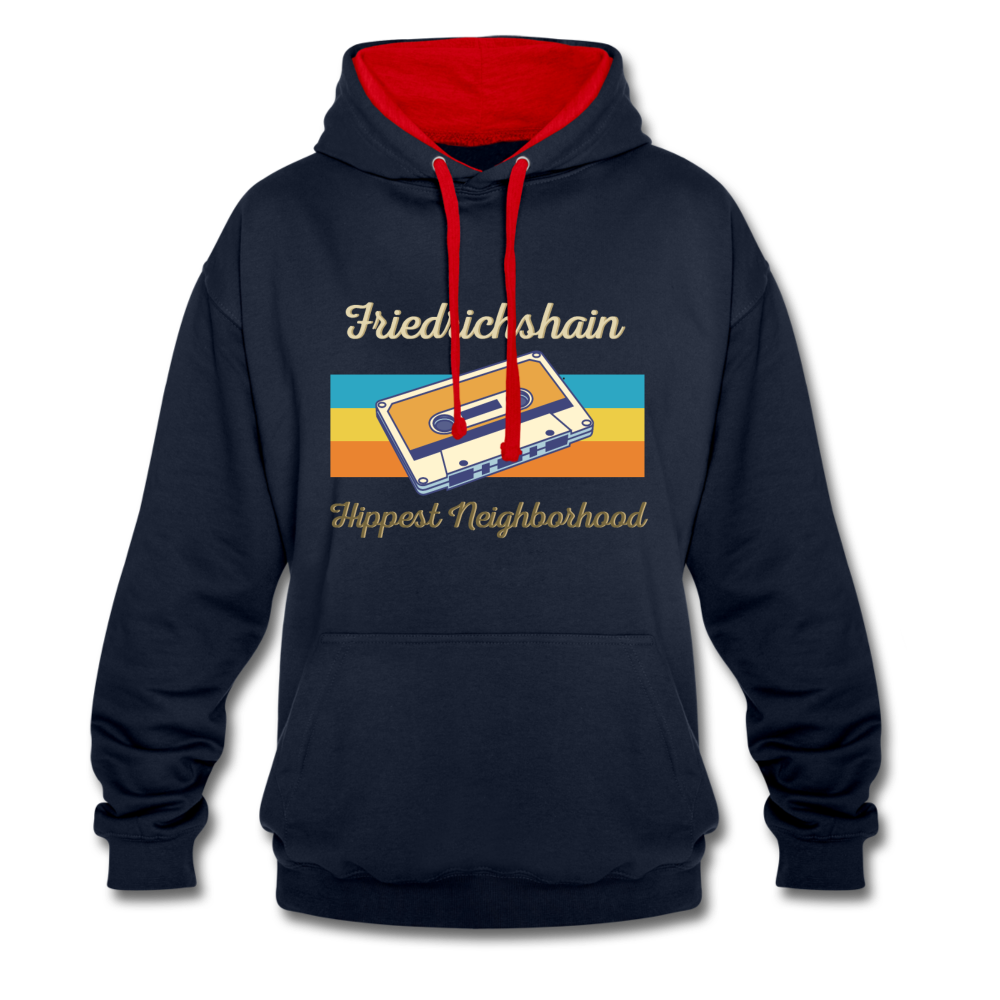 Friedrichshain Hippest Neighborhood - Kontrast Hoodie - Navy/Rot