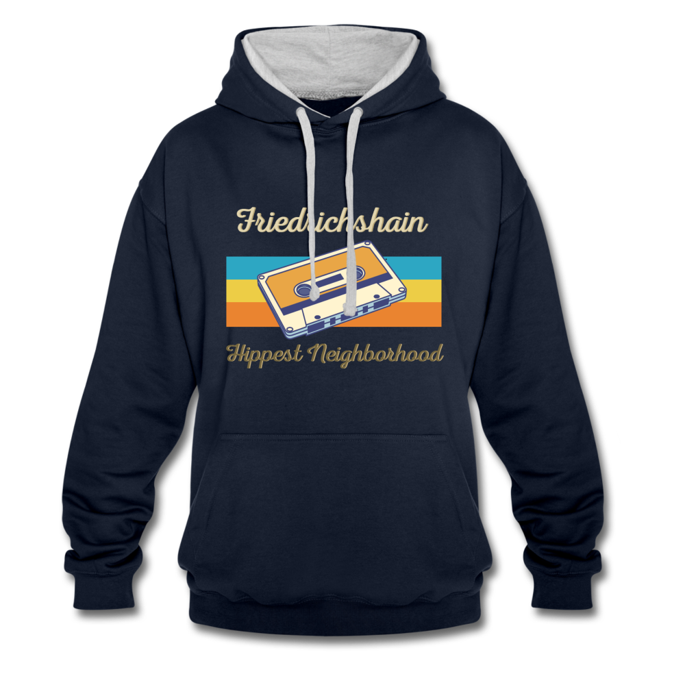 Friedrichshain Hippest Neighborhood - Kontrast Hoodie - Navy/Grau meliert