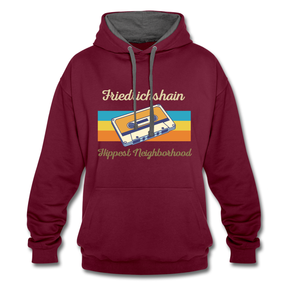 Friedrichshain Hippest Neighborhood - Kontrast Hoodie - Weinrot/Anthrazit