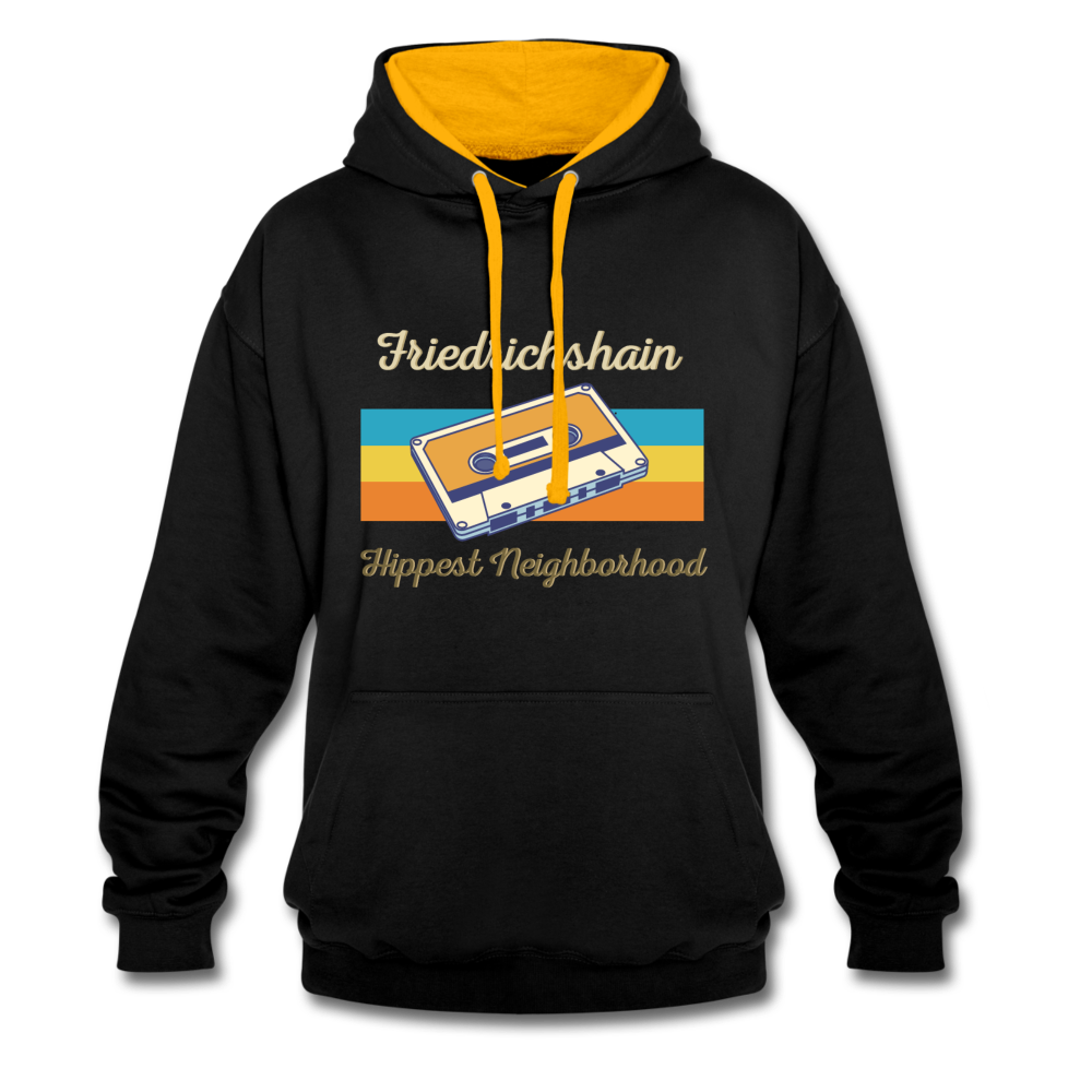 Friedrichshain Hippest Neighborhood - Kontrast Hoodie - Schwarz/Gold