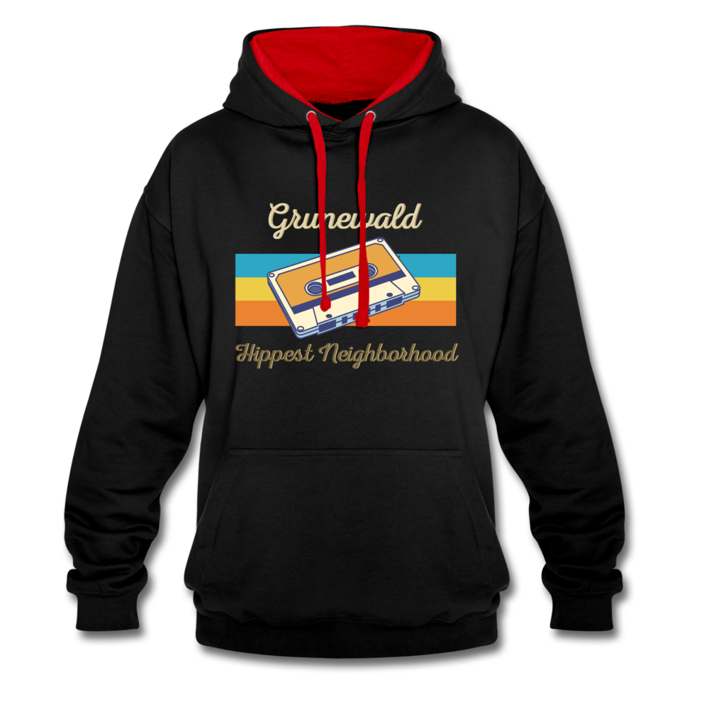 Grunewald Hippest Neighborhood - Kontrast Hoodie - Schwarz/Rot