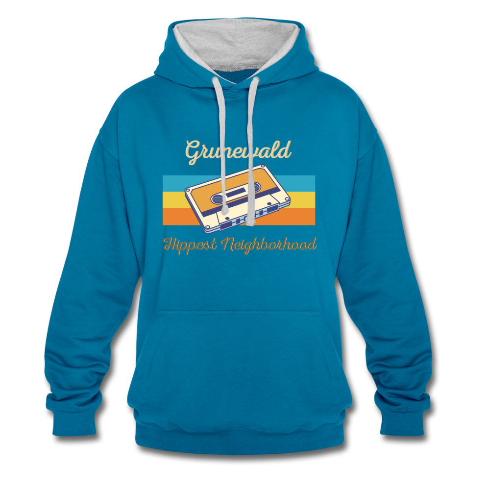 Grunewald Hippest Neighborhood - Kontrast Hoodie - Pfauenblau/Grau meliert