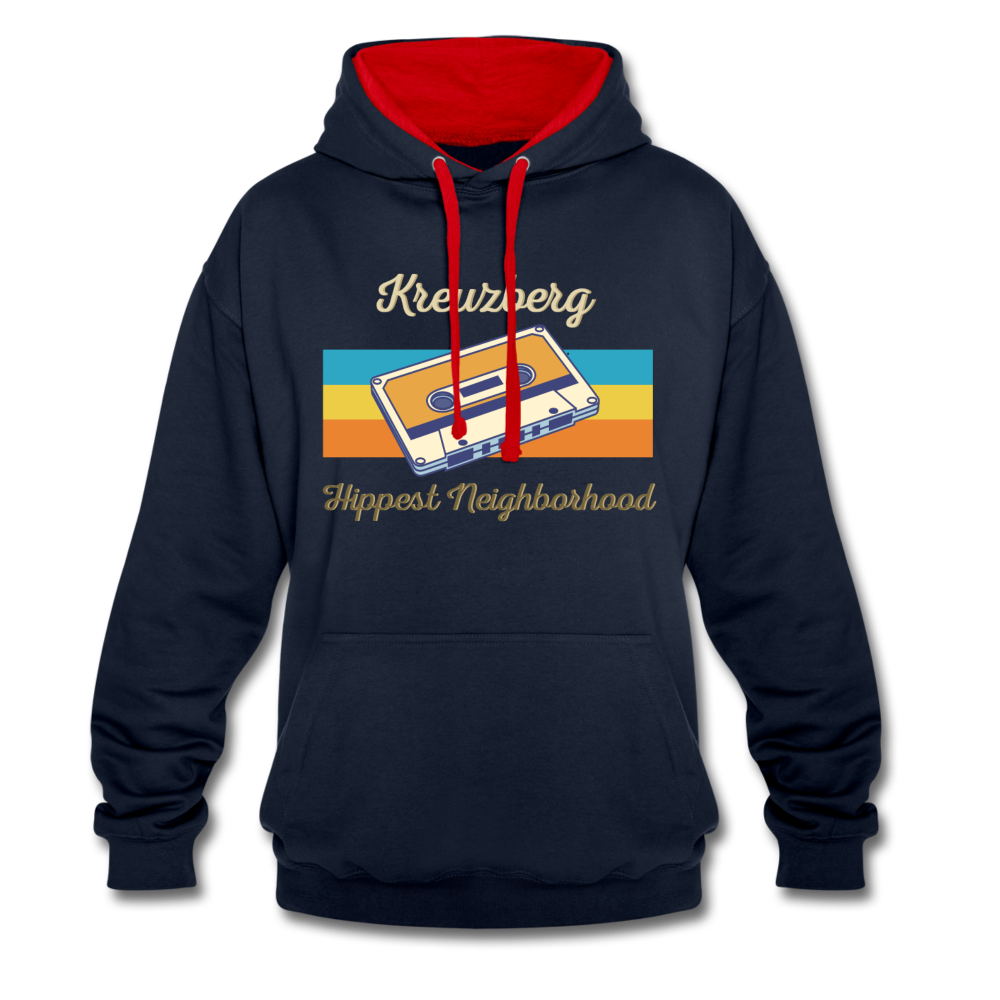 Kreuzberg Hippest Neighborhood - Kontrast Hoodie - Navy/Rot