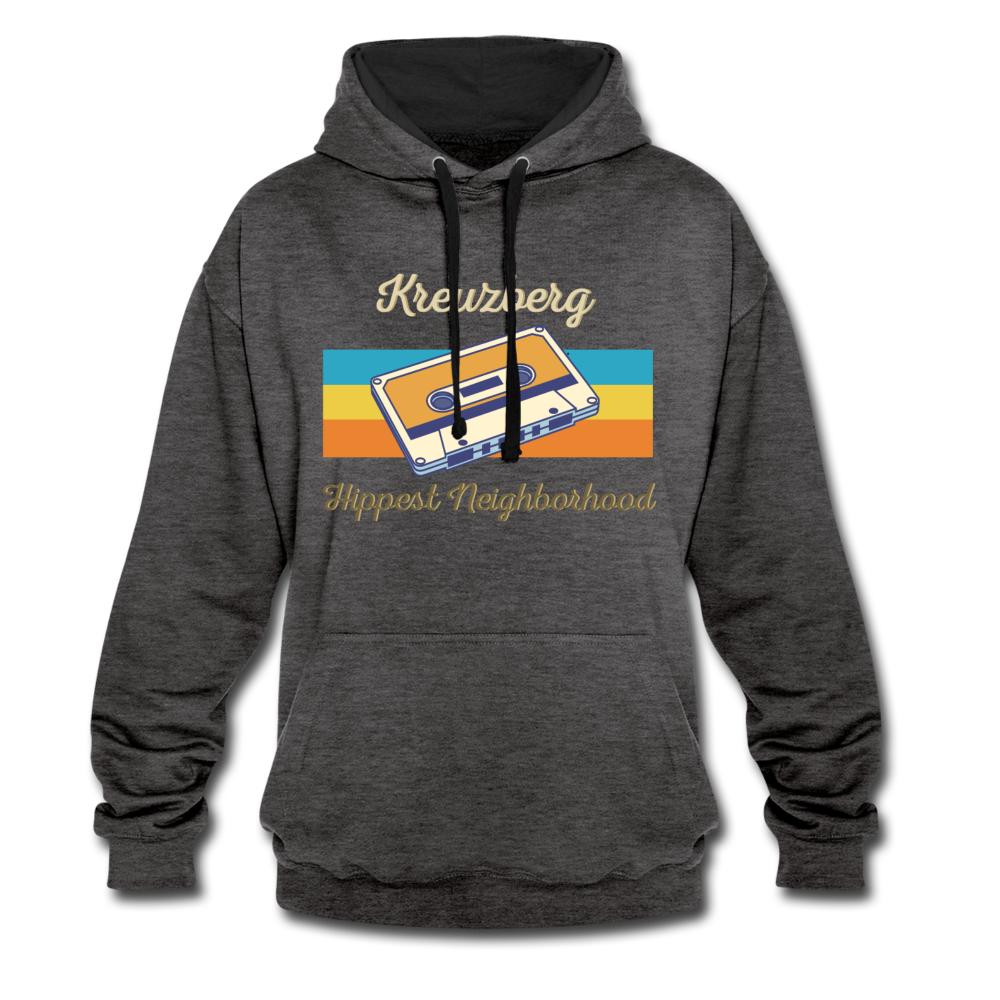 Kreuzberg Hippest Neighborhood - Kontrast Hoodie - Anthrazit/Schwarz