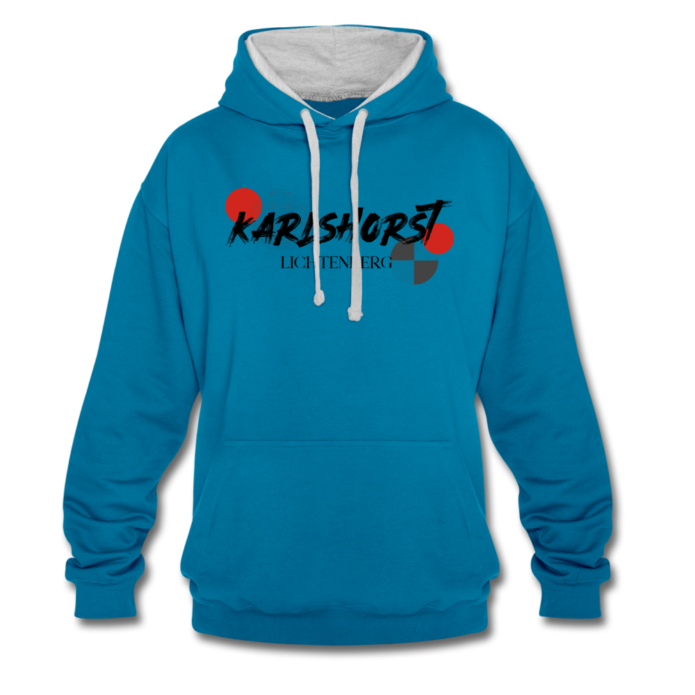 Karlshorst - Kontrast Hoodie - Pfauenblau/Grau meliert