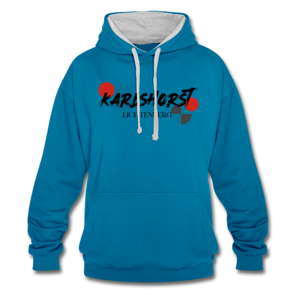 Karlshorst - Kontrast Hoodie - Pfauenblau/Grau meliert