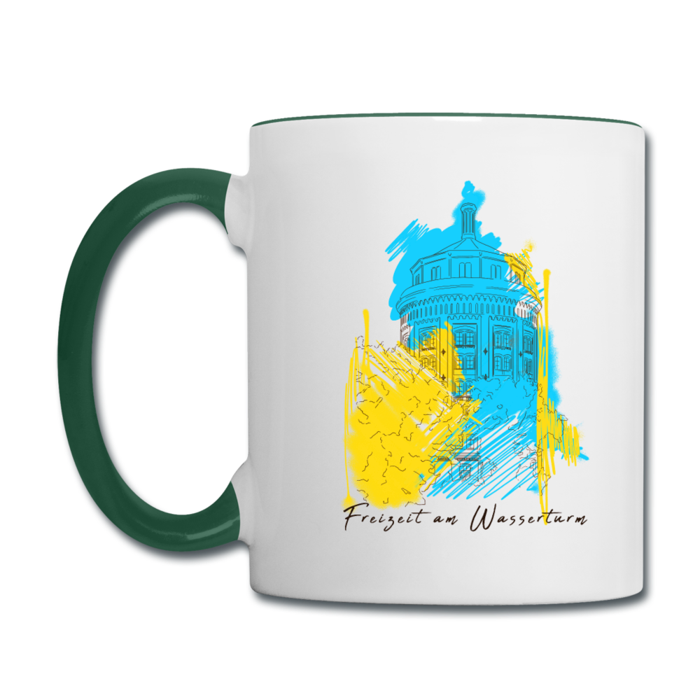 Freizeit am Wasserturm - Tasse zweifarbig - Weiß/Dunkelgrün