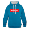 Spandau rot - Kontrast Hoodie - Pfauenblau/Grau meliert