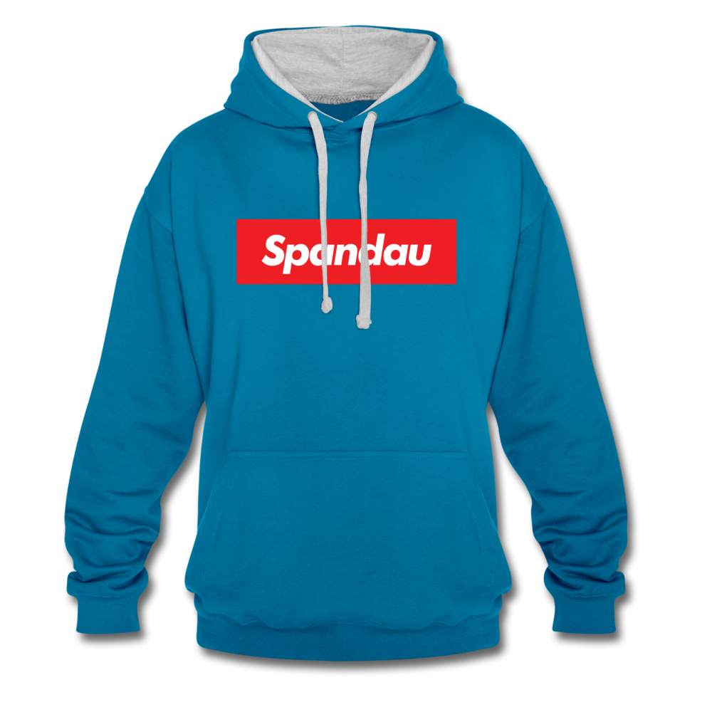 Spandau rot - Kontrast Hoodie - Pfauenblau/Grau meliert