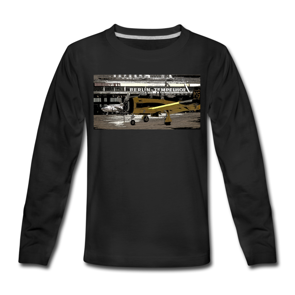 Tempelhof Flugzeug - Kinder Langarmshirt - Schwarz