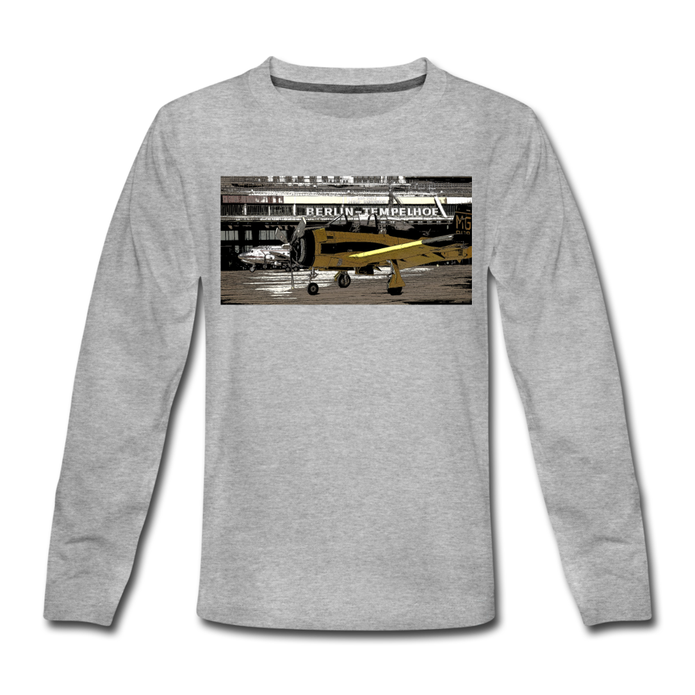 Tempelhof Flugzeug - Kinder Langarmshirt - Grau meliert