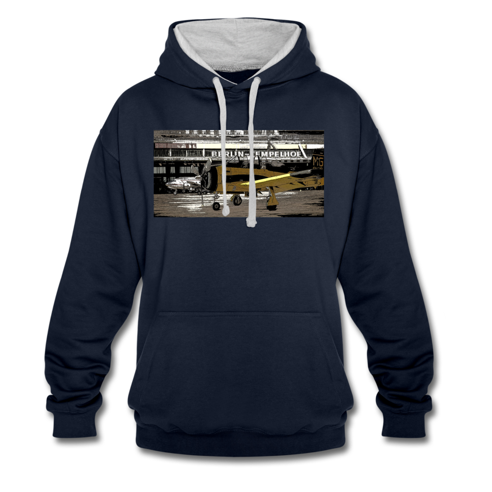 Tempelhof Flugzeug - Kontrast Hoodie - Navy/Grau meliert