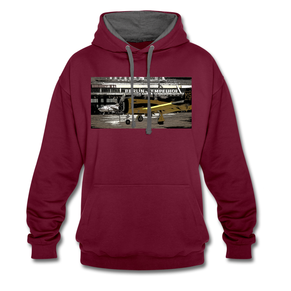 Tempelhof Flugzeug - Kontrast Hoodie - Weinrot/Anthrazit