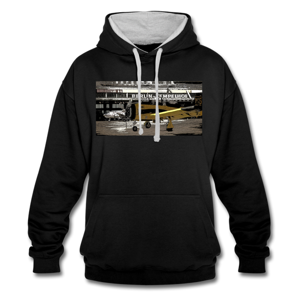 Tempelhof Flugzeug - Kontrast Hoodie - Schwarz/Grau meliert
