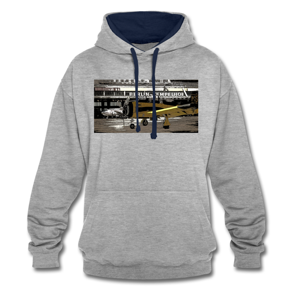 Tempelhof Flugzeug - Kontrast Hoodie - Grau meliert/Navy