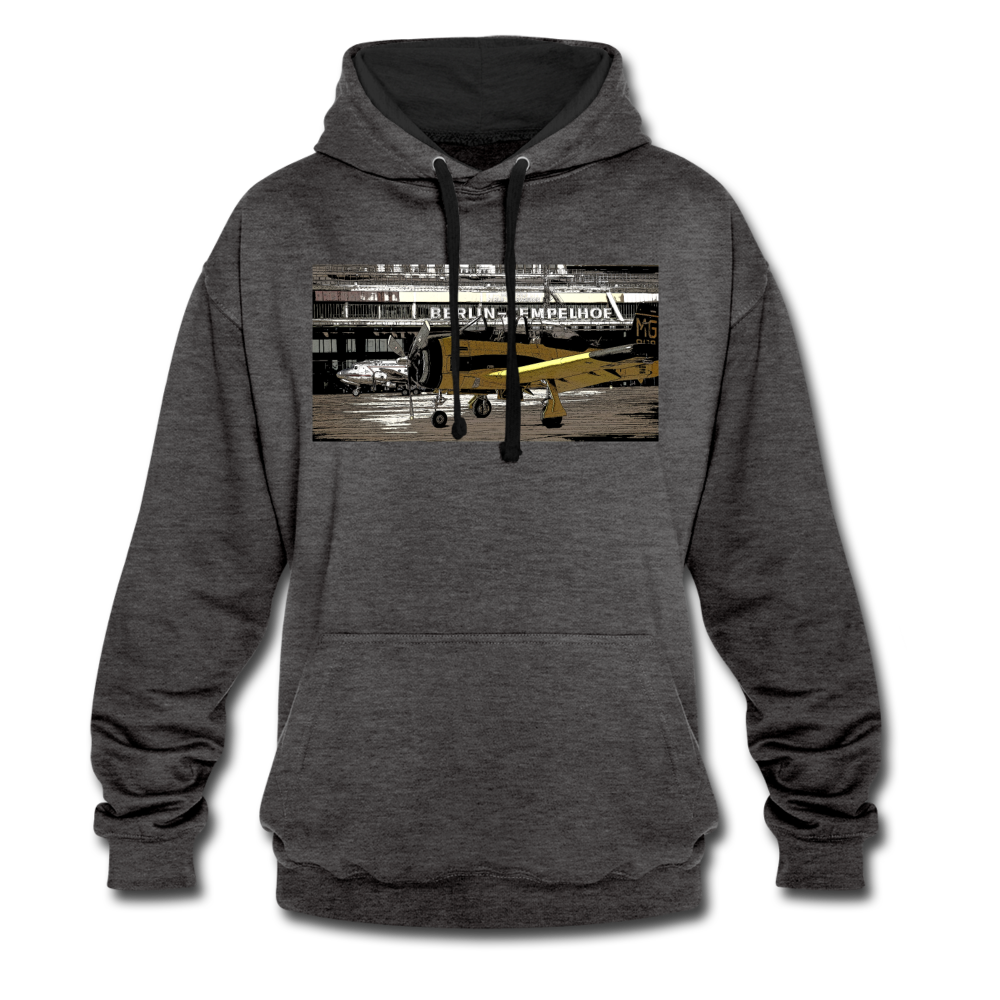 Tempelhof Flugzeug - Kontrast Hoodie - Anthrazit/Schwarz