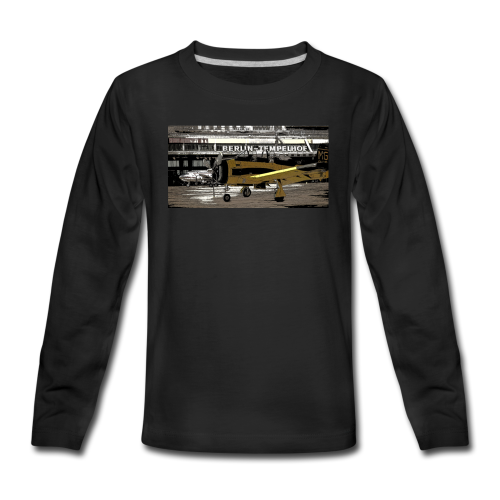 Tempelhof Flugzeug - Teenager Langarmshirt - Schwarz