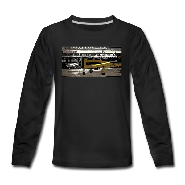 Tempelhof Flugzeug - Teenager Langarmshirt - Schwarz