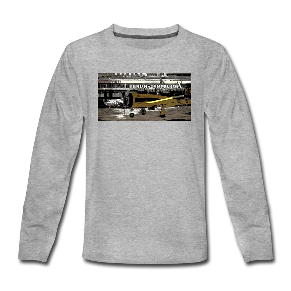 Tempelhof Flugzeug - Teenager Langarmshirt - Grau meliert