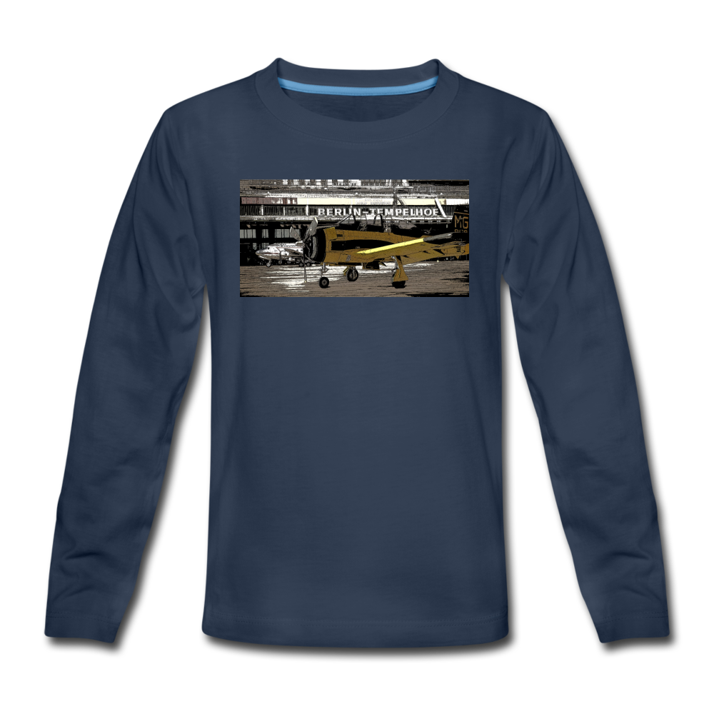 Tempelhof Flugzeug - Teenager Langarmshirt - Navy