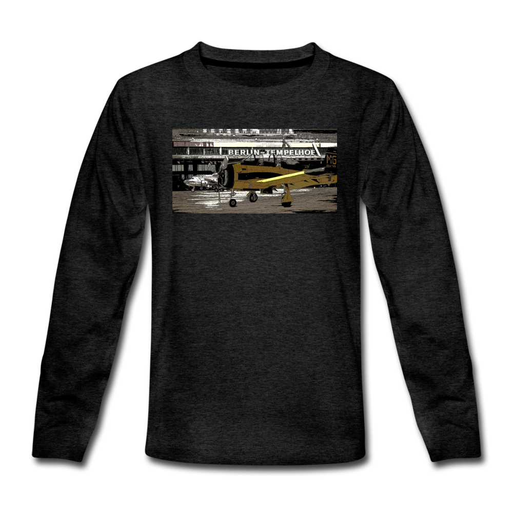 Tempelhof Flugzeug - Teenager Langarmshirt - Anthrazit
