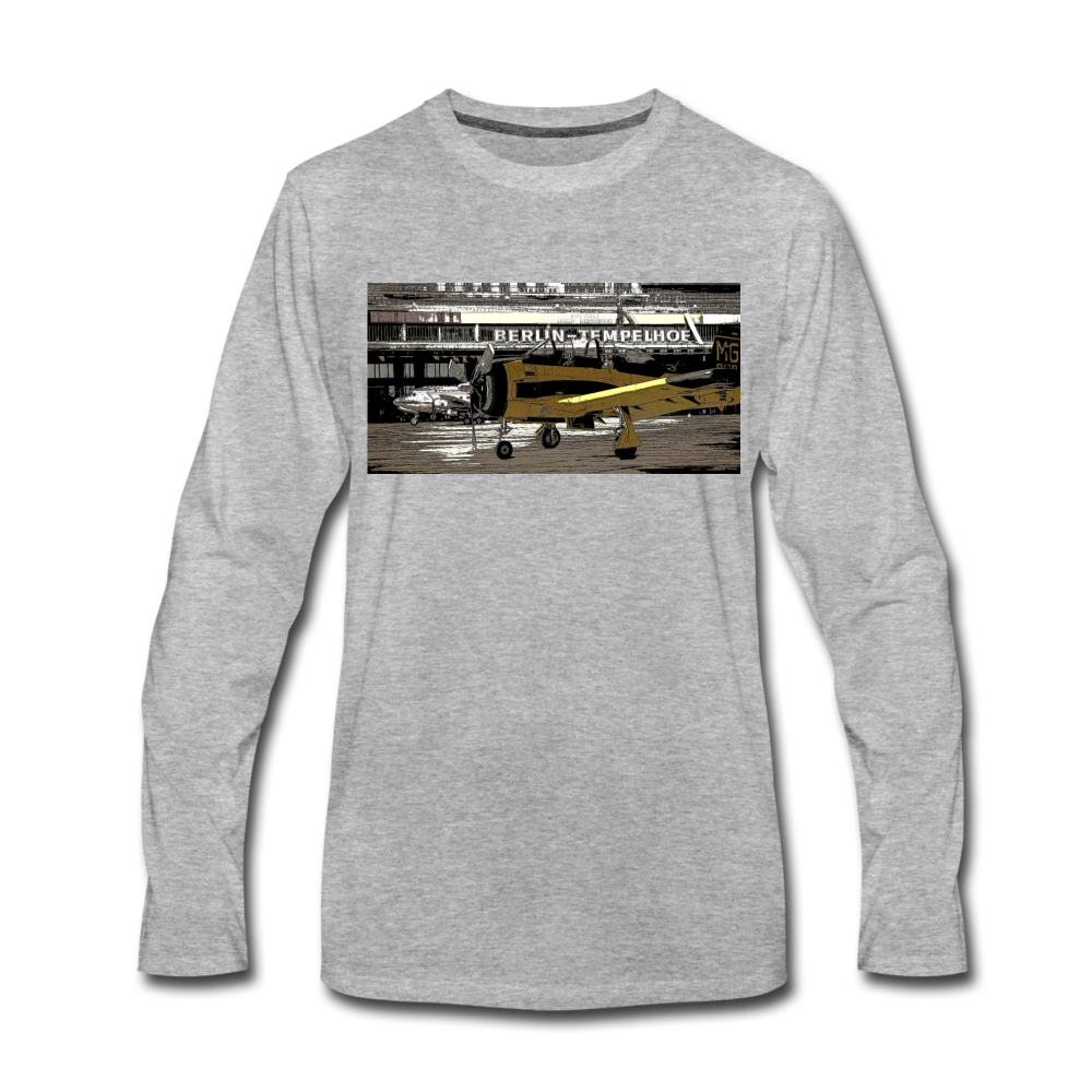 Tempelhof Flugzeug - Männer Premium Langamshirt - Grau meliert
