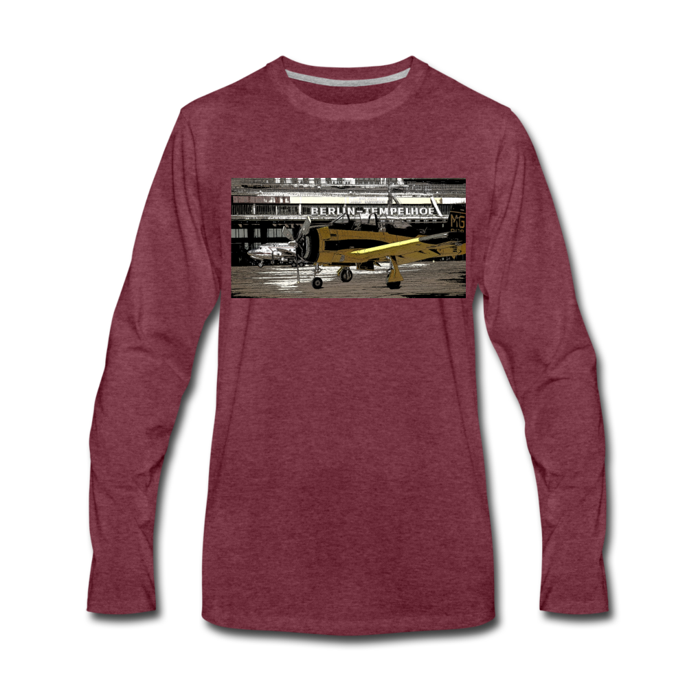 Tempelhof Flugzeug - Männer Premium Langamshirt - Bordeauxrot meliert