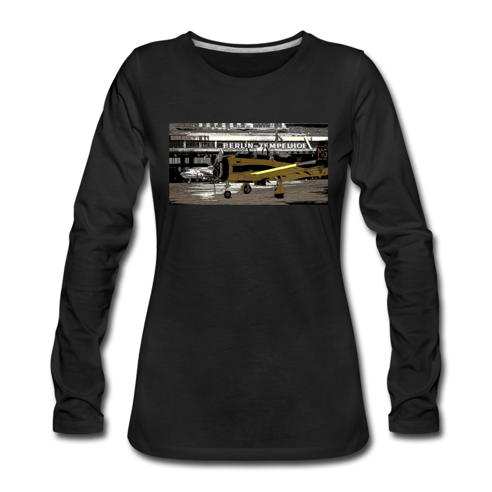 Tempelhof Flugzeug - Frauen Premium Langarmshirt - Schwarz